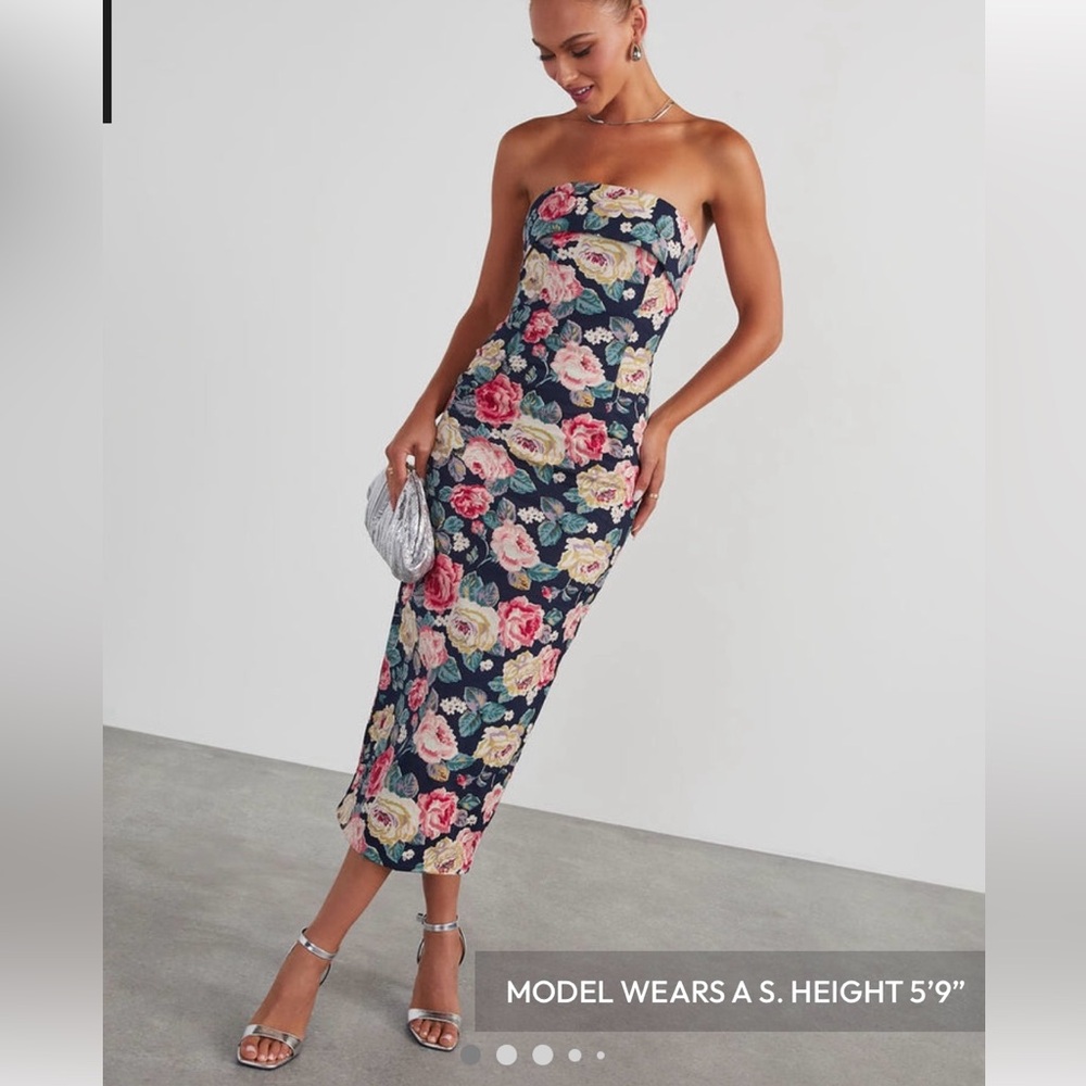 Vici Floral Strapless Dress - Navy and Pink